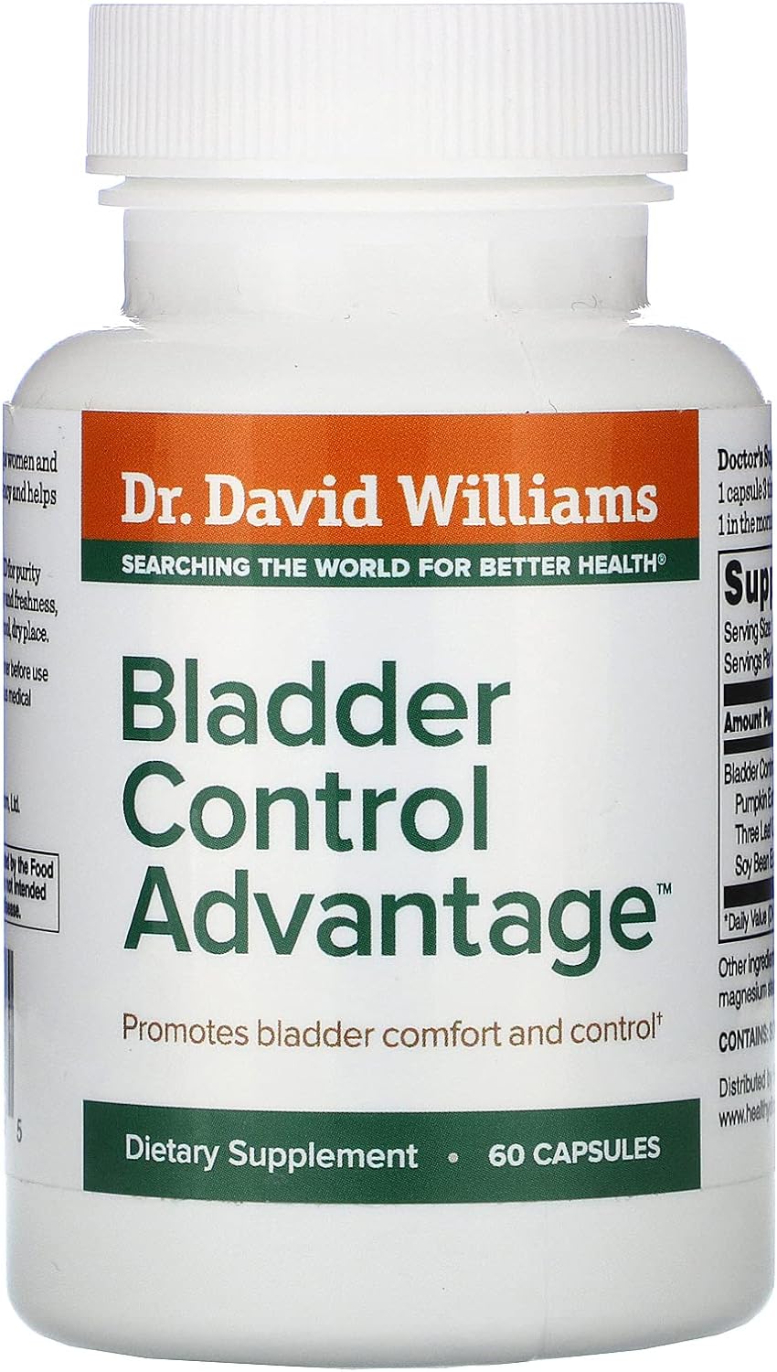Dr. David Williams' Bladder Control Advantage Supplement with Clinically-Validated Go-Less for Urinary Continence, 60 Capsules : Health & Household