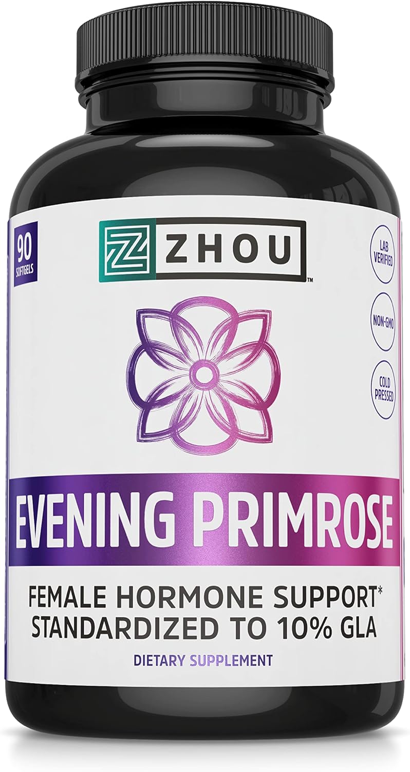 Zhou Nutrition Evening Primrose Oil Capsules, Supports Hormone Balance For Women, Pms And Menopause Support, Cold Pressed, Lab Verified And Hexane Free - 1300Mg 10% Gla, 90 Servings, 3 Month Supply