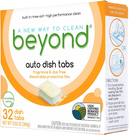 Beyond Natural Dishwasher Tablets [8 Boxs Of 32] - Fragrance & Dye Free - Certified Biobased. Powerful. Plant-Based Ingredients