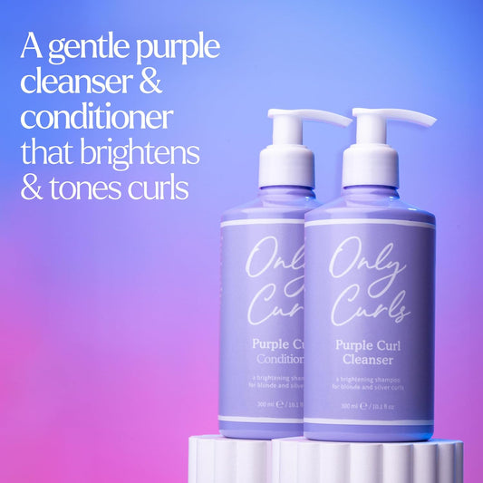 Only Curls Purple Curl Cleansing Bundle, 300Ml X2, Curly Hair Products, Purple Shampoo & Conditioner, Neutralise Brassiness, Strengthen & Moisturise, Brighten Blonde Hair, For All Curly Hair Types