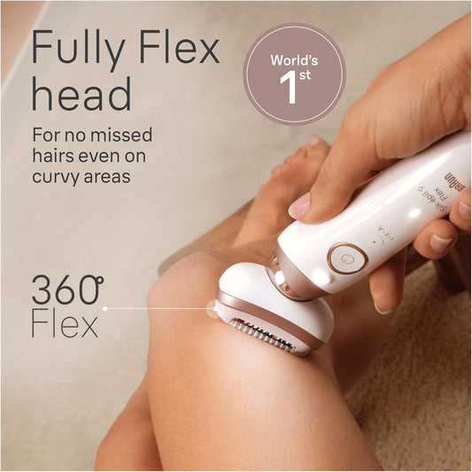 Braun Silk-Épil 9 Flex, Epilator With 360° Flexible Head For Easy Hair Removal, Wet & Dry, Lasting Smooth Skin, With Lady Shaver Head & Trimmer Comb, 9-030 3D, White/Rose Titan