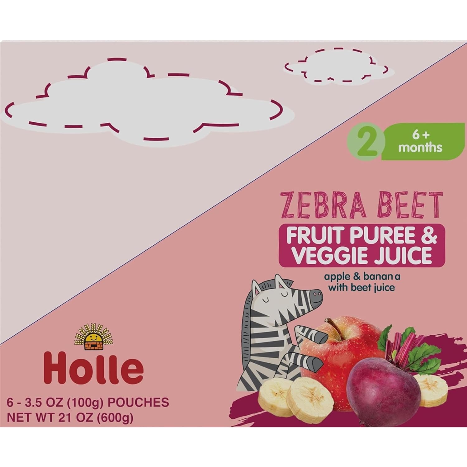 Holle Organic Baby Food Pouches - Zebra Beet Baby Puree with Apple, Banana & Beetroot - (6 Pack) Organic Baby Snacks + Fruit and Veggie Pouches for Weaning Babies 6 Months and Older : Baby