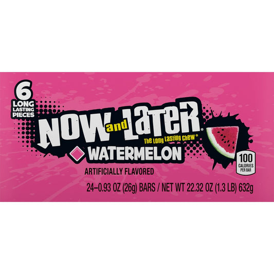 Now And Later Candy, Watermelon Flavor, 0.93 Ounce Bars (Pack Of 24)