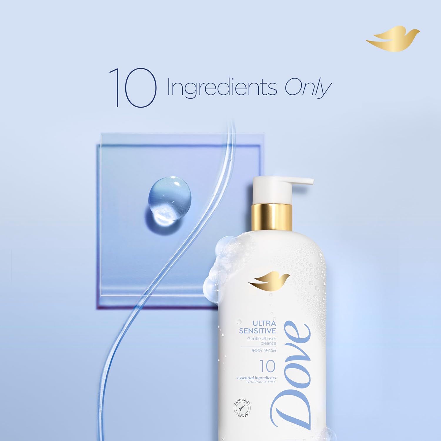 Dove Fragrance Free Body Wash Ultra Sensitive Gentle all-over cleanse 10 essential ingredients 18.5 oz : Beauty & Personal Care