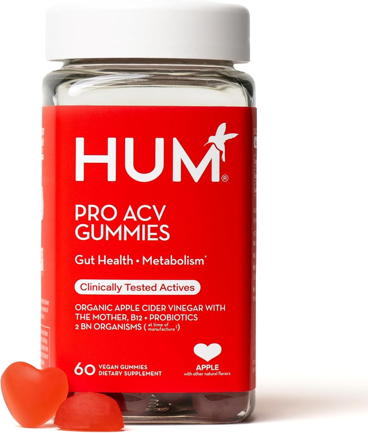 Hum Pro Acv Gummies -100% Organic Apple Cider Vinegar With The Mother, Probiotics For Digestive Health & B12 For Metabolism Support (60 Count)