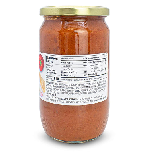 Vodka Sauce Made With Parmigiano Reggiano And Italian Tomatoes. Jar 24Oz (680G), Spaghetti Sauce, Product Of Italy, By Campo D'Oro. Italian Sausages, Non-Gmo, Gluten Free