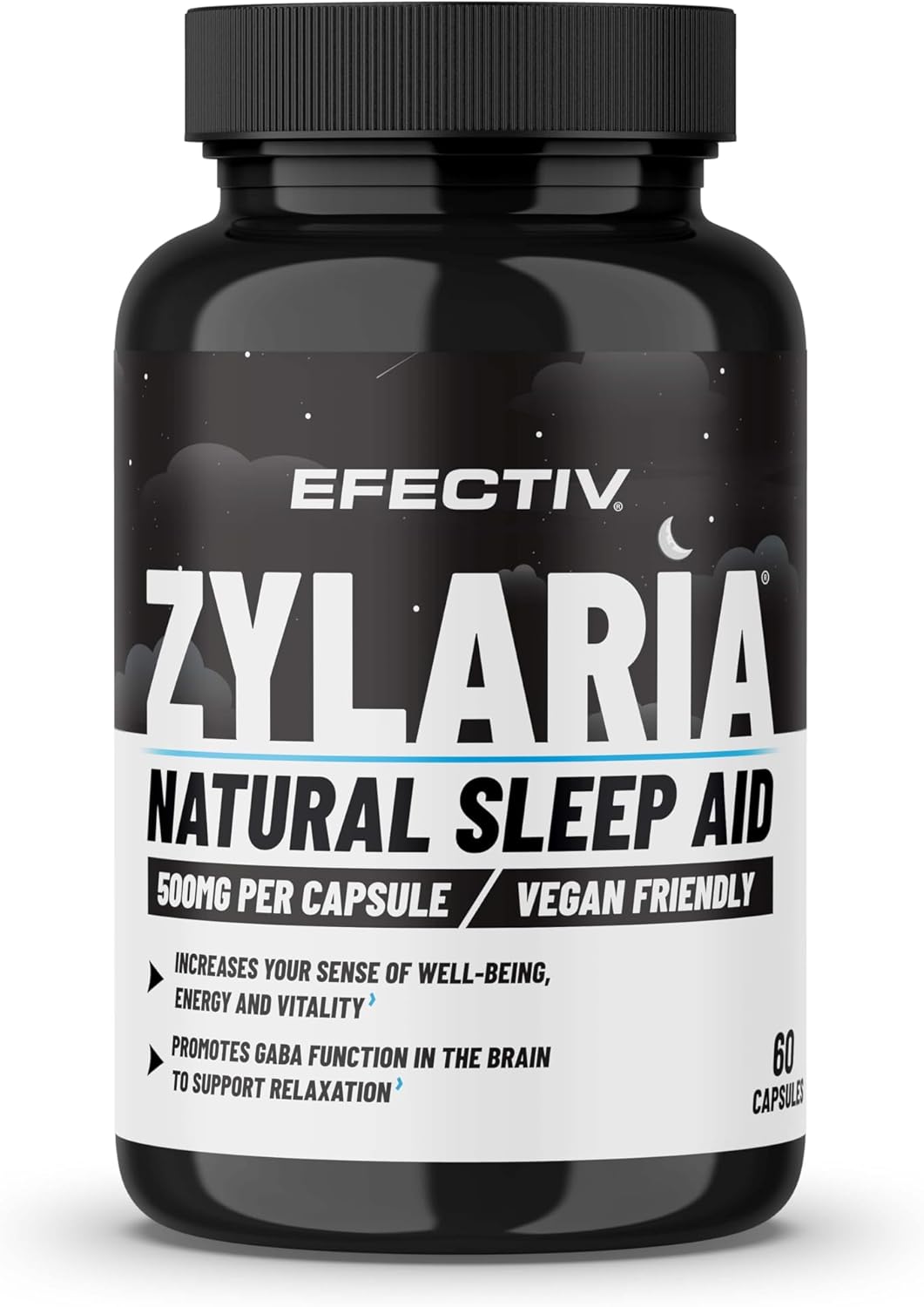 Efectiv Nutrition Zylaria Sleep Aid - 60 Capsules - Natural Equivalent To Sleeping Tablets - Promotes Better Better Night Sleep, Relaxation & Wellbeing - Vegan Friendly - 500Mg Per Capsule