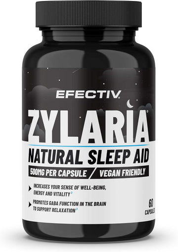 Efectiv Nutrition Zylaria Sleep Aid - 60 Capsules - Natural Equivalent To Sleeping Tablets - Promotes Better Better Night Sleep, Relaxation & Wellbeing - Vegan Friendly - 500Mg Per Capsule
