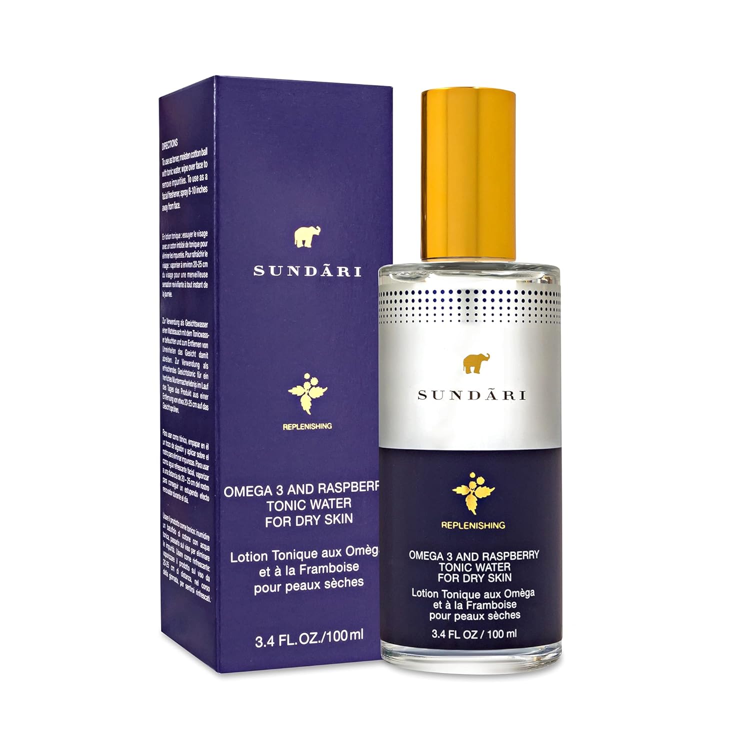 Sundari Omega 3 & Raspberry Tonic Water, 3.4 Fl Oz, Antioxidant-Rich Mist, Dual Purpose Toner & Freshener, Increases Skin Elasticity, Alcohol-Free : Beauty & Personal Care
