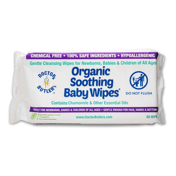 Doctor Butler'S Organic Baby Wipes - Hypoallergenic & Unscented Baby Wipes, Safe For Baby Sensitive Skin Care, Made With Chamomile & Essential Oils (1Pk – 60 Wipes)