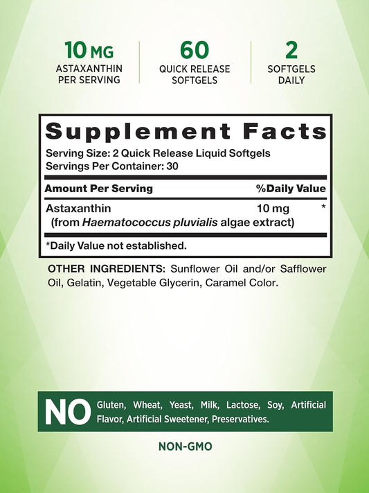 Nature'S Truth Astaxanthin 10Mg | 60 Softgels | Extra Strength | Non-Gmo & Gluten Free Supplement