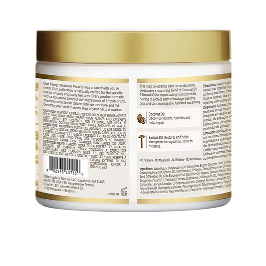 African Pride Moisture Miracle Coconut Oil & Baobab Oil Leave-In Cream - Provides Intense Moisture & Helps Repair Natural Coils & Curls, Hydrates & Strengthens Hair, 15 Oz