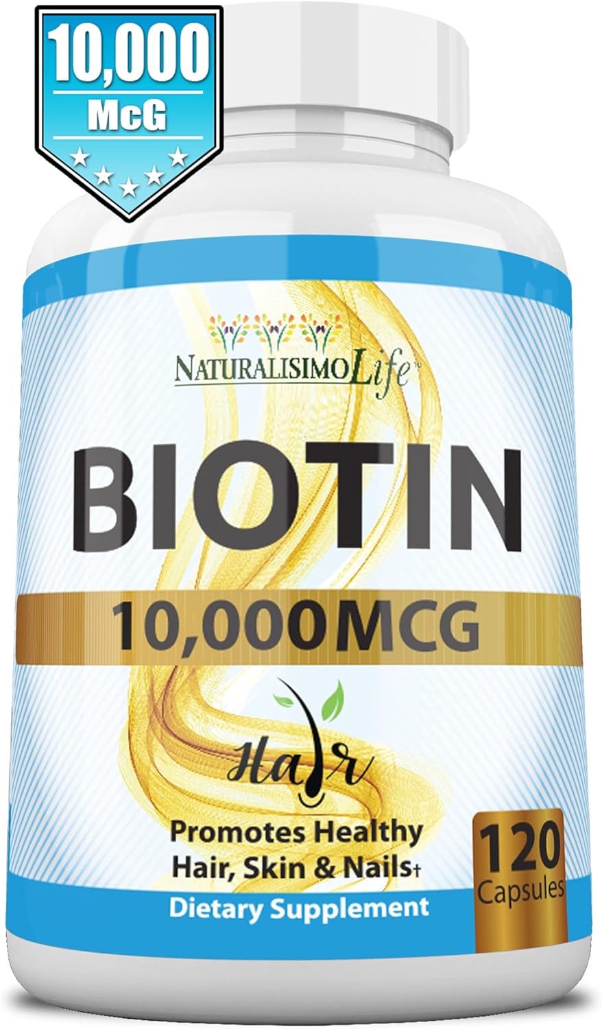 Biotin 10,000 mcg High Potency - Natural Hair, Skin, Nail & Metabolism 120 Capsules : Health & Household