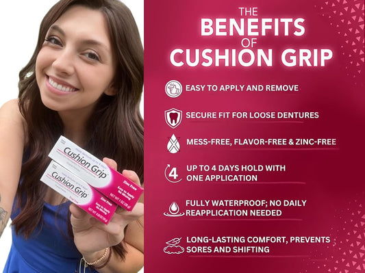 Cushion Grip Thermoplastic Denture Adhesive, 1 Oz (Pack Of 3) Make Your Denture Fit Snug Again For Up To 4 Days [Not A Glue Adhesive, Acts Like A Fitting Denture Liner]