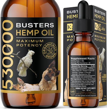 Buster's Organic Hemp Oil for Dogs and Pets, 530,000 Max Potency, Made in USA - Miracle Formula, Perfectly Balanced Omega 3, 6, 9 - Joint Relief, Calming