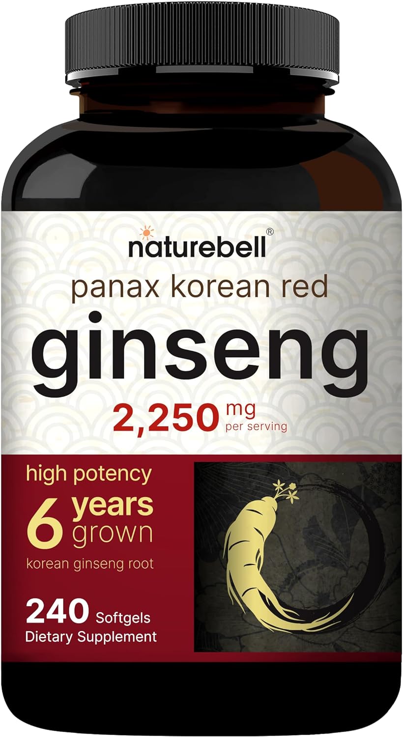 Korean Red Ginseng 2,250mg Per Serving, 240* Softgels | Panax Ginseng Root, Standardized to 10% Ginsenosides, Non-GMO, Support Energy, Male Performance, & Immune System