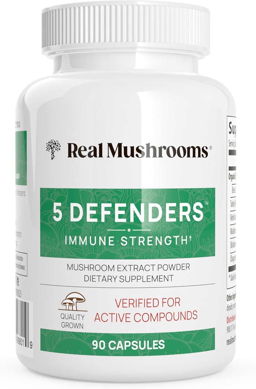 Real Mushrooms 5 Defenders Capsules - Organic Mushroom Extract W/Chaga, Shiitake, Maitake, Turkey Tail, & Reishi - Mushroom Supplement For Focus, & Immune Support - Vegan, Non-Gmo, 90 Caps