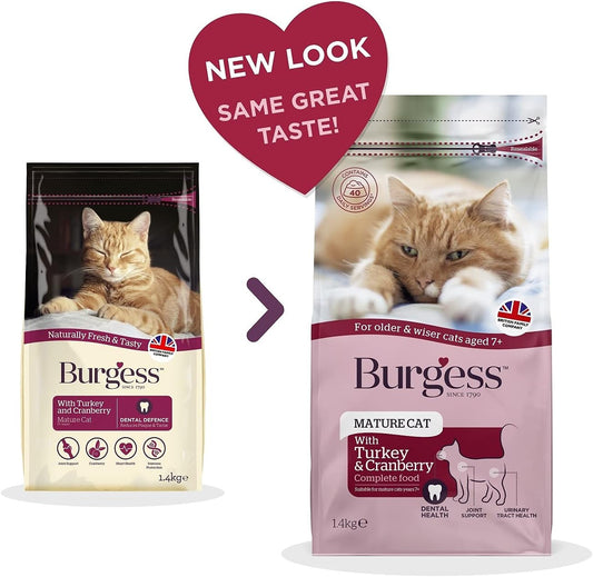 Burgess Dry Cat Food for Senior Cats with Turkey and Cranberry, 1.4 kg?FC000086