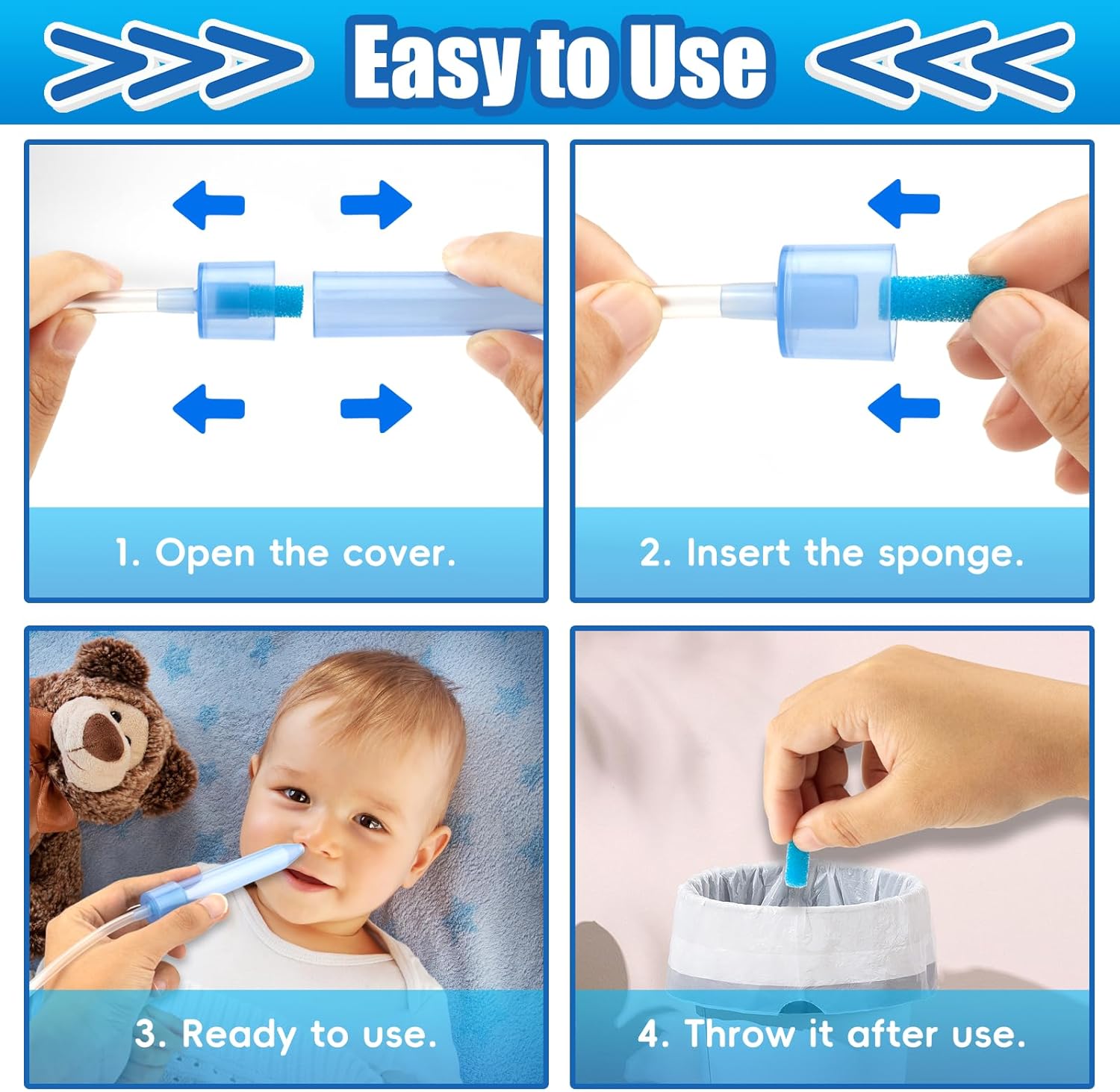 Nasal Aspirator Hygiene Sponges 200PCS, Replacement for NoseFrida Nasal Aspirator Sponges Safe Environmental, BPA, Phthalate & Latex-Free (200 Count +Tweezer) : Baby