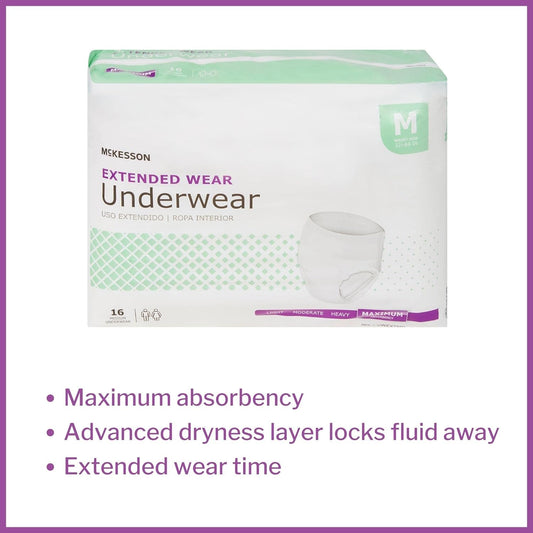 McKesson Extended Wear Underwear, Incontinence, Maximum Absorbency, Medium, 16 Count