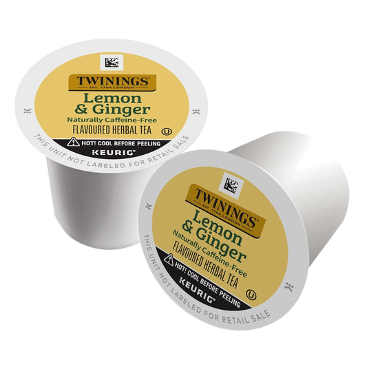 Twinings Lemon & Ginger Herbal Tea K-Cup Pods For Keurig, 12 Count (Pack Of 6), Naturally Caffeine-Free, Enjoy Hot Or Iced | Packaging May Vary