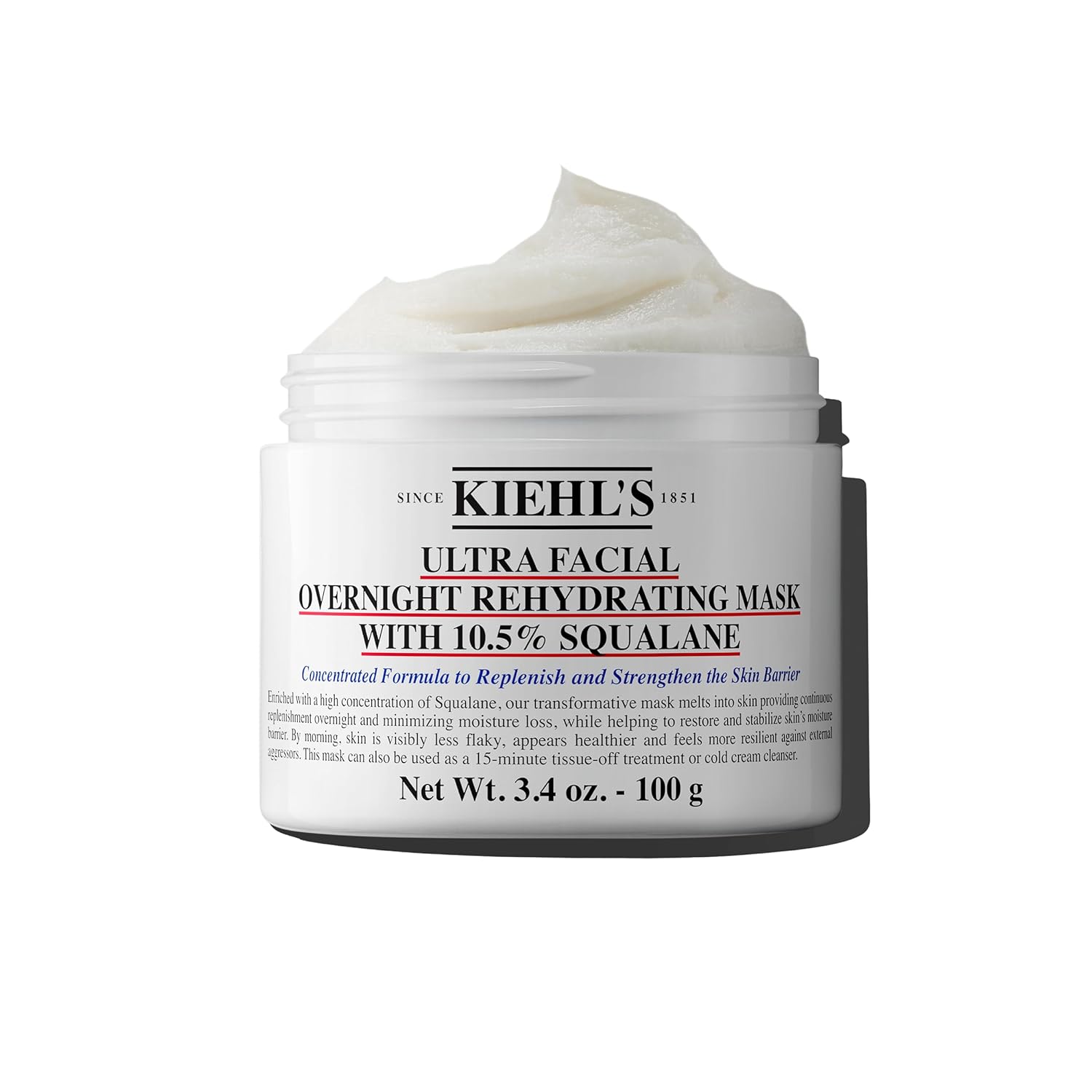 Kiehl'S Ultra Facial Overnight Hydrating Face Mask With 10.5% Squalane, Deeply Hydrates Skin & Strengthens Moisture Barrier, Treats Dryness & Flaky Skin, Paraben-Free, Fragrance-Free - 3.4 Fl Oz