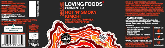 Loving Foods *Organic & Made In The Uk* Hot 'N' Smoky Kimchi (475G) Raw, Unpasteurised & Bursting With Beneficial Live Bacteria (12 X Jars)