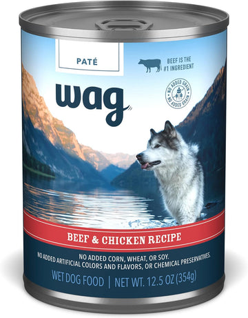 Amazon Brand - Wag Pate Canned Dog Food, Beef & Chicken Recipe, 12.5 Oz Can (Pack Of 12)