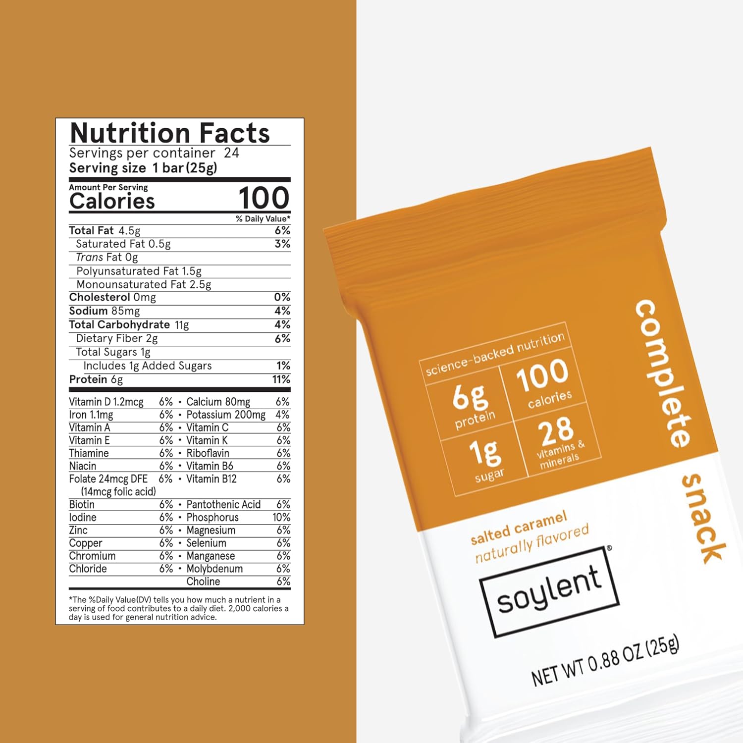 Soylent Snack Mini Protein Bars - Salted Caramel, 1g sugar, Protein Bars, Gluten Free, 6g of Vegan Energy - 24 count : Health & Household