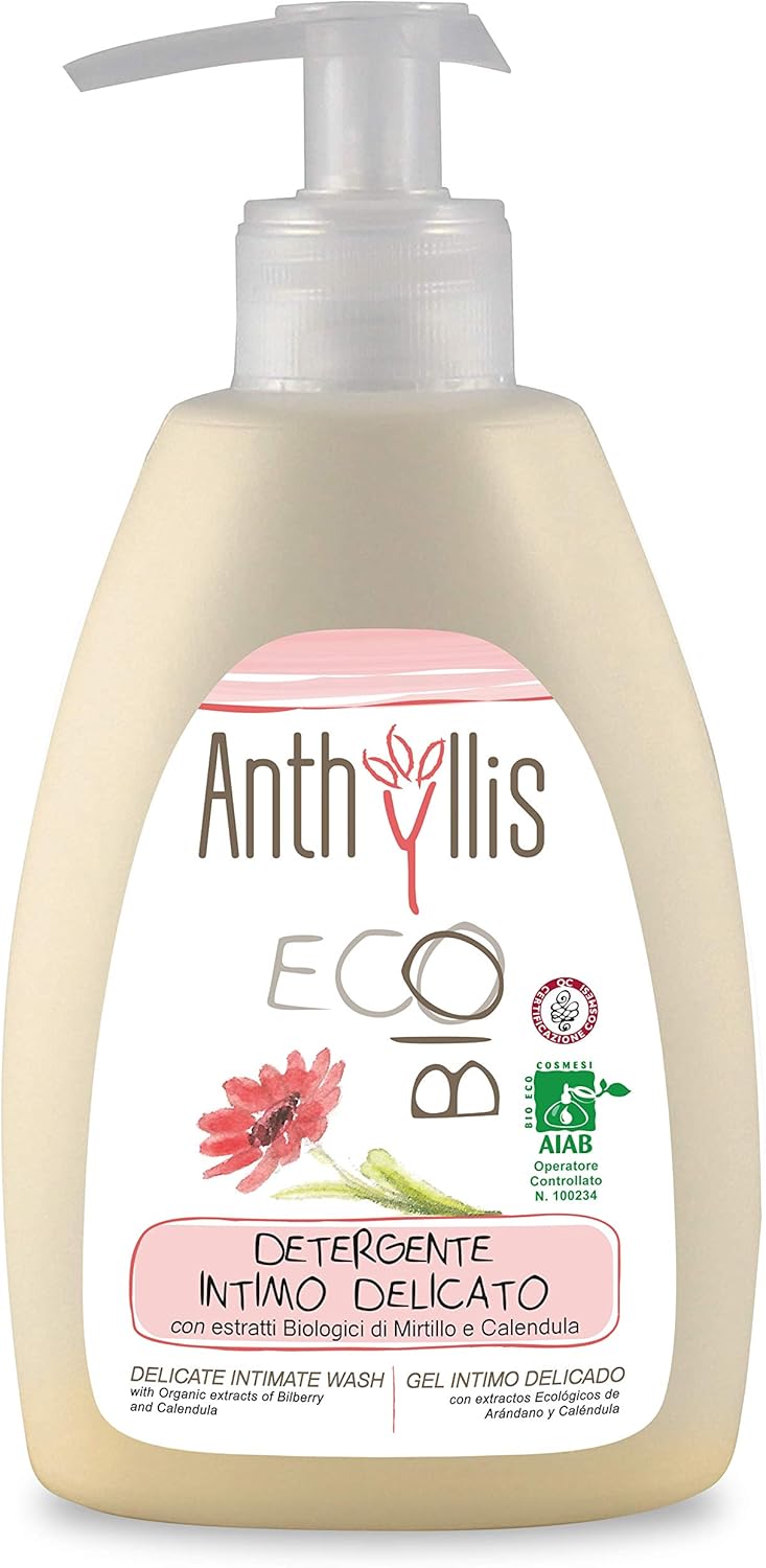 Anthyllis Organic Intimate Wash Women, Ph Balanced, Blueberry & Calendula Gentle For Sensitive Skin, Vegan, Sls Peg Paraben Free, Dermatology Tested (Single)