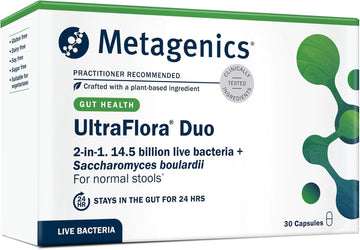 Metagenics Ultraflora Duo - Probiotic - 14.5 Billion Live Bacteria With Saccharomyces Boulardii & Vitamin D - Gut And Immune Support - 30 Capsules