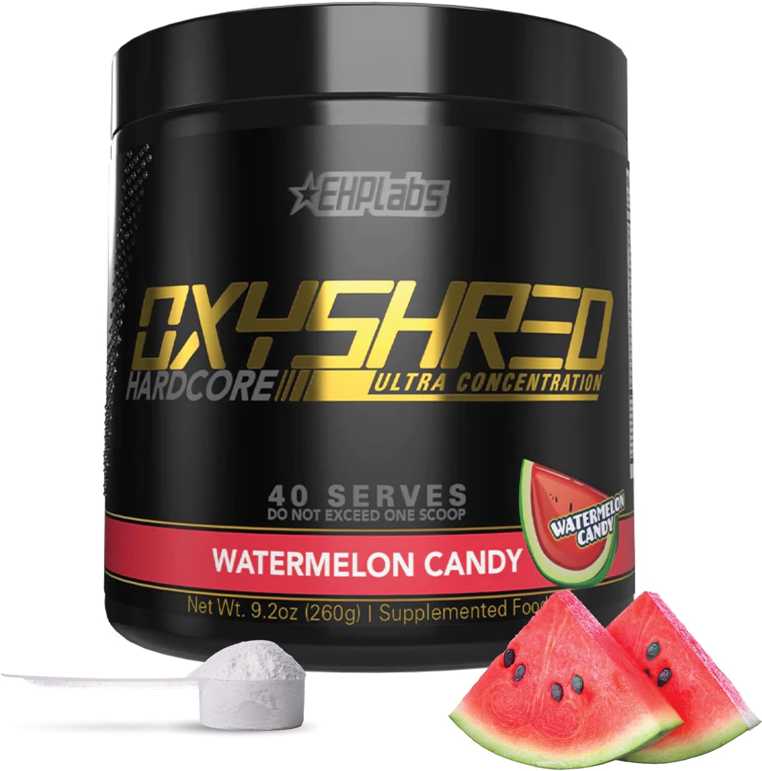 EHPlabs OxyShred Hardcore Pre Workout Powder for Shredding - Preworkout Powder with L Glutamine & Acetyl L Carnitine, Energy Boost Drink - 275mg of Caffeine - Watermelon Candy, 40 Servings