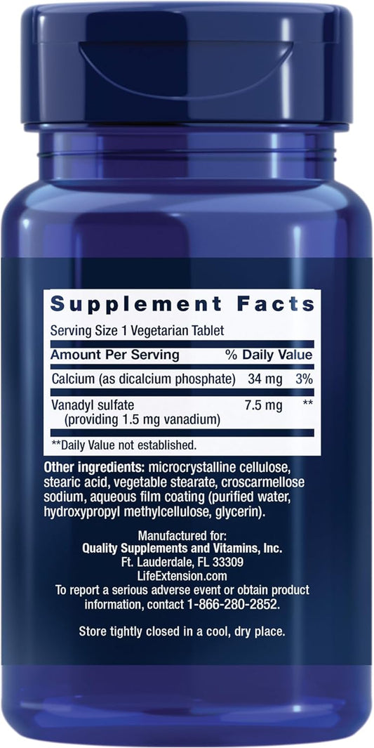 Life Extension Vanadyl Sulfate 7.5 mg - Glucose Metabolism Support Supplement - Gluten-Free, Non-GMO, Vegetarian - 100 Count