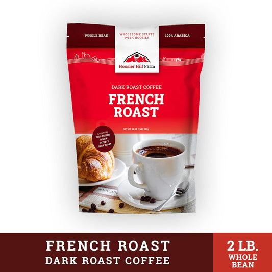 Hoosier Hill Farm French Roast Whole Bean Coffee, Dark Roast, 32oz (2LB), Resealable Bag