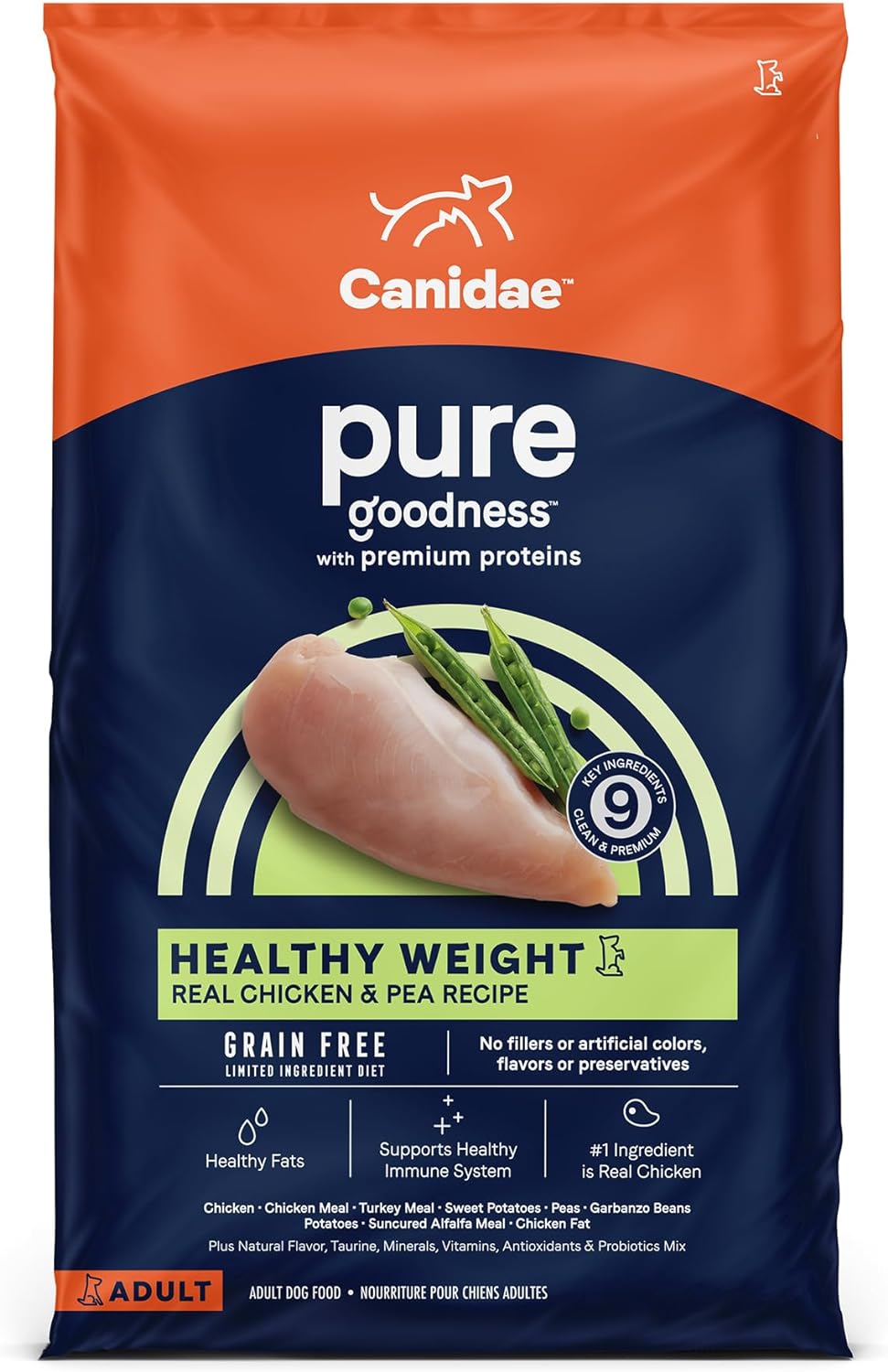 Canidae Pure Weight Management Limited Ingredient Premium Adult Dry Dog Food, Real Chicken & Pea Recipe, 12 Lbs, Grain Free