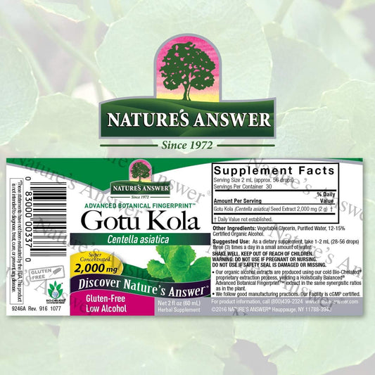 Nature's Answer Gotu Kola Herb with Organic Alcohol, 2- s | Dietary Supplement | Supports a Healthy Immune System | Made in the USA