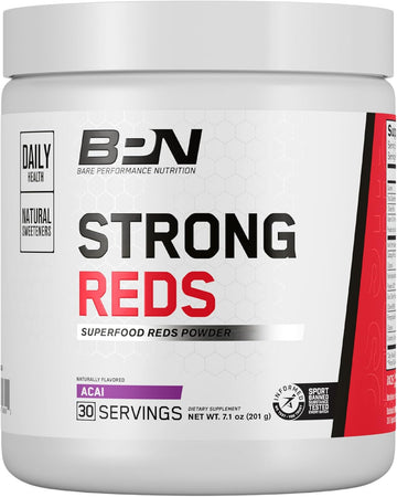 Bare Performance Nutrition, Bpn Strong Reds Superfood Powder, Digestive Enzymes, Antioxidants, Improved Natural Energy, 30 Servings, Acai