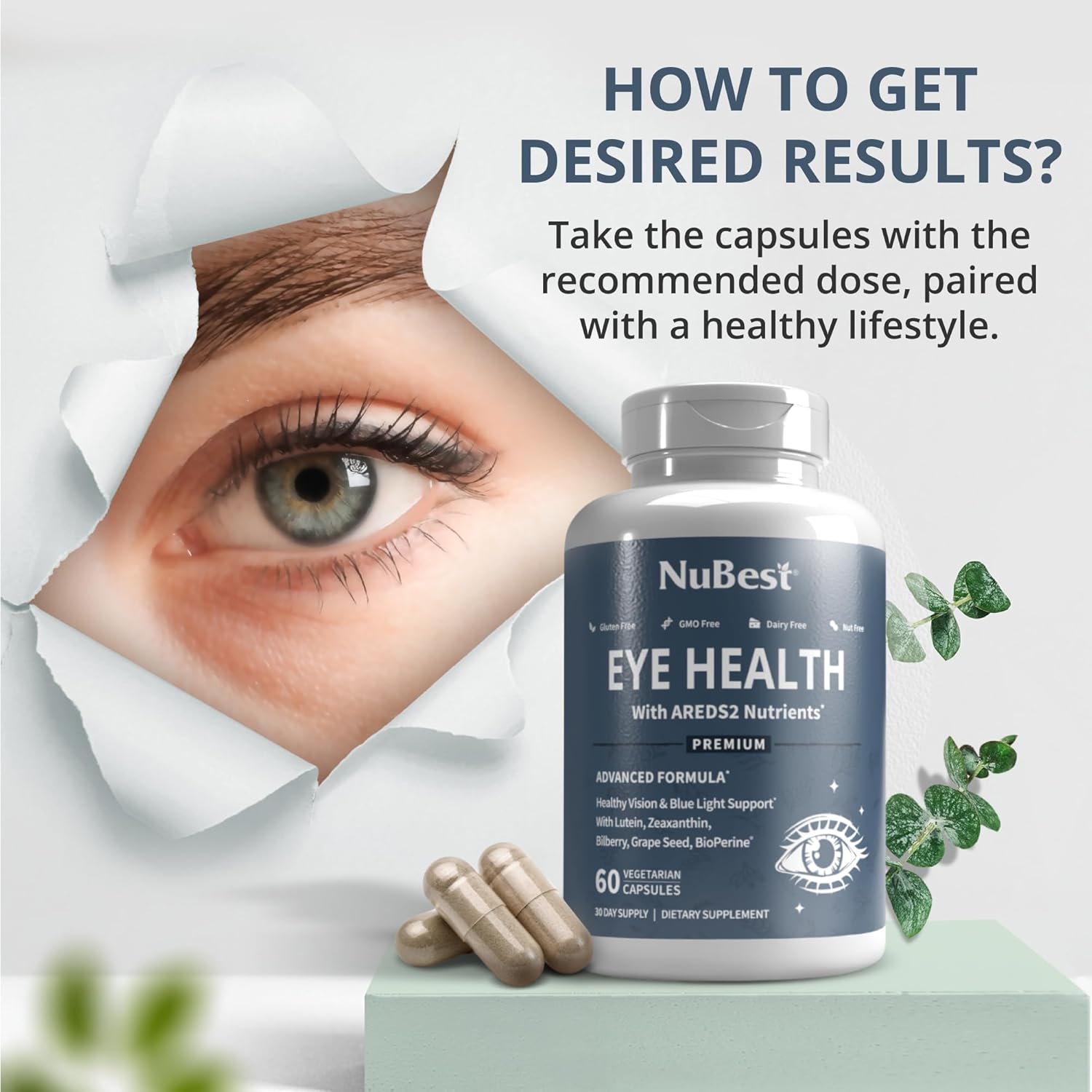 Nubest Areds 2 Eye Vitamins Eye Health With Beta Carotene Carrot Powder, 20Mg Lutein, 4Mg Zeaxanthin, Bilberry, Grape Seed, Bioperine, B-Complex, Multivitamin For Eye Health - 120 Vegan Capsules : Health & Household