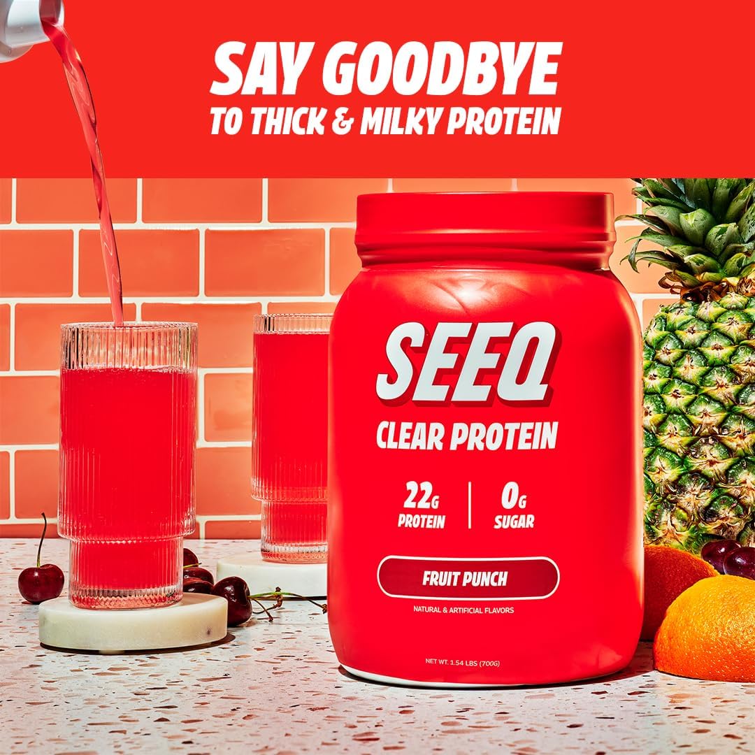 SEEQ Clear Whey Isolate Protein Powder, Fruit Punch, 25 Servings, 22g Protein Per Serving, Sugar-Free, Keto-Friendly, Soy-Free Clear Protein Powder, Juice-Like Protein : Health & Household