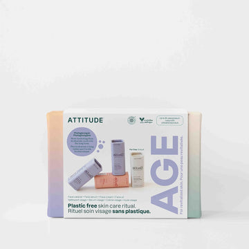 ATTITUDE Oceanly Aging Skin Daily Facial Care Routine Box Set, EWG Verified, Plastic-free, Plant and Mineral-Based Ingredients, Vegan and Cruelty-free, PHYTO AGE, Set of 4 Travel Size Bars