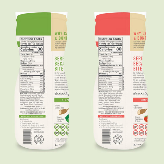 Serenity Kids 6+ Months Grain Free Puffs Toddler & Baby Snack | No Added Sugar, Gluten & Rice Free, Allergen Free | Made With Organic Cassava, Veggies, And Herbs | Bone Broth Variety Pack | 6 Count