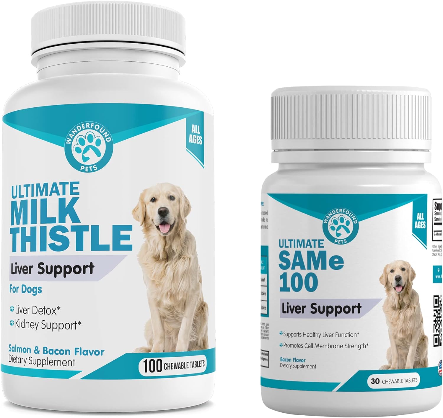 Wanderfound Pets - Milk Thistle & Same100 For Dogs, Promotes Natural Liver Health, Cognitive Brain Support, Perfect Liver Support Combo For Dogs And Puppies