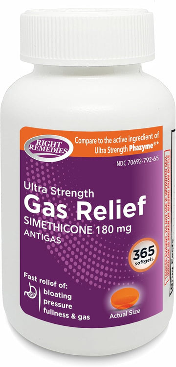 Gas Relief Ultra Strength, 180Mg Simethicone (365 Softgels) Fast Relief From Gas, Bloating, Fullness, Painful Discomfort, Compare To Ultra Strength Phazyme Active Ingredient