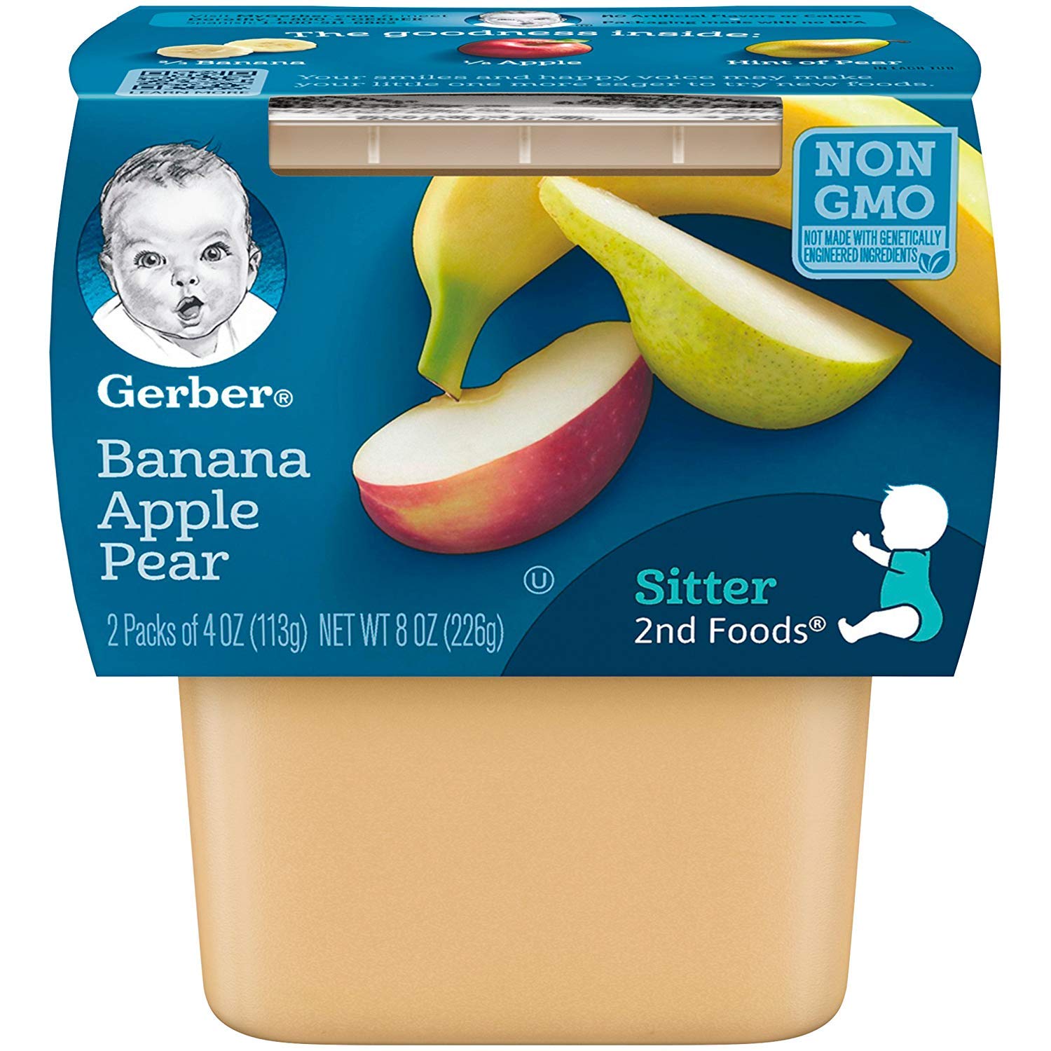 Gerber 2Nd Foods Bananas With Apples & Pears, 4 Ounce Tubs, 2 Count (Pack Of 8)