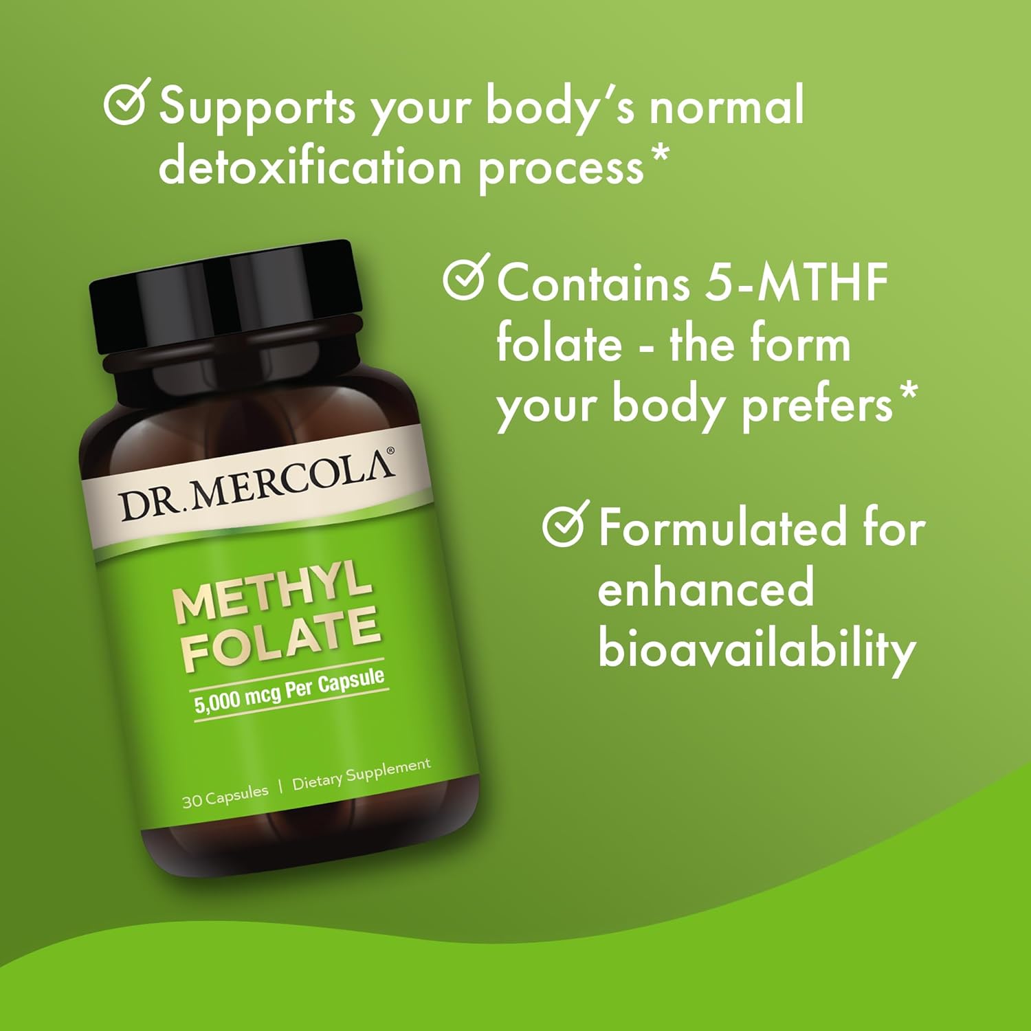 Dr. Mercola, Methyl Folate Dietary Supplement, 30 Servings (30 Capsules), Non-Gmo, Soy-Free, Gluten Free : Health & Household