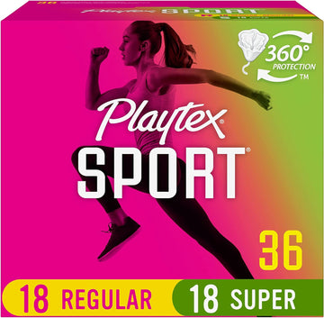 Playtex Sport Tampons, Multipack (36Ct Regular/36Ct Super Absorbency), Fragrance-Free - 72Ct (2 Packs Of 36Ct)