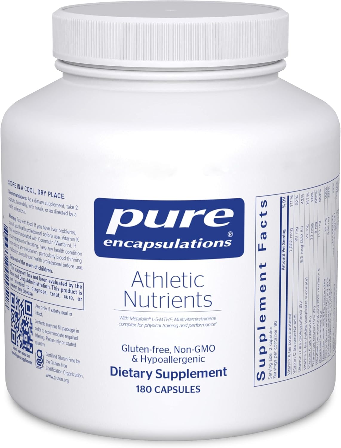 Pure Encapsulations Athletic Nutrients | Multivitamin/Mineral Complex For Exercise Performance And Training* | 180 Capsules