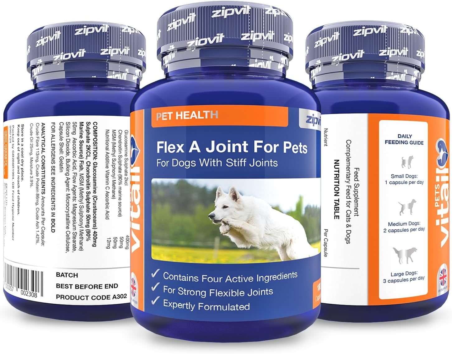 Zipvit Flex A Joint for Pets. Glucosamine for Dogs and Cats Plus Chondroitin and MSM. 180 'Split and Pour' Capsules. : Amazon.co.uk: Pet Supplies