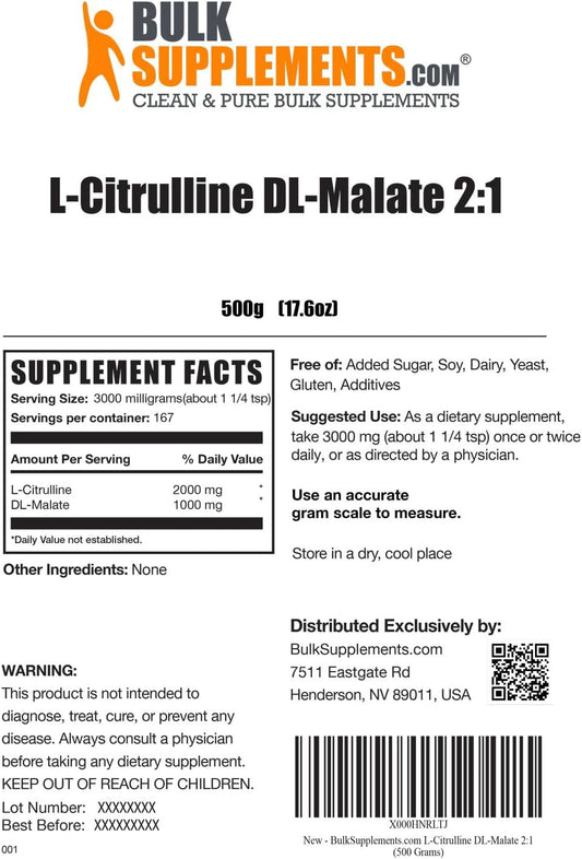 BULKSUPPLEMENTS.COM L-Citrulline Malate 2:1 Powder - L Citrulline Mala