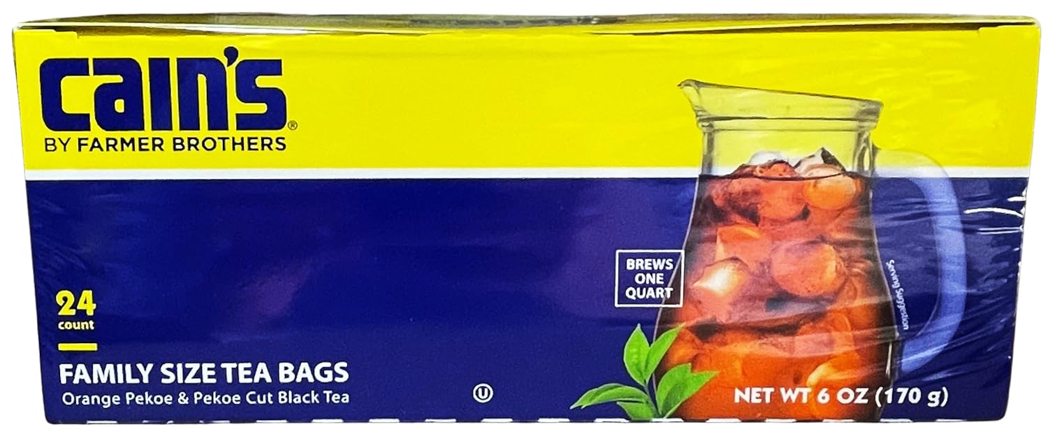 Cain'S Orange Pekoe & Pekoe Cut Black Tea Quart Size Tea Bags, 24 Count
